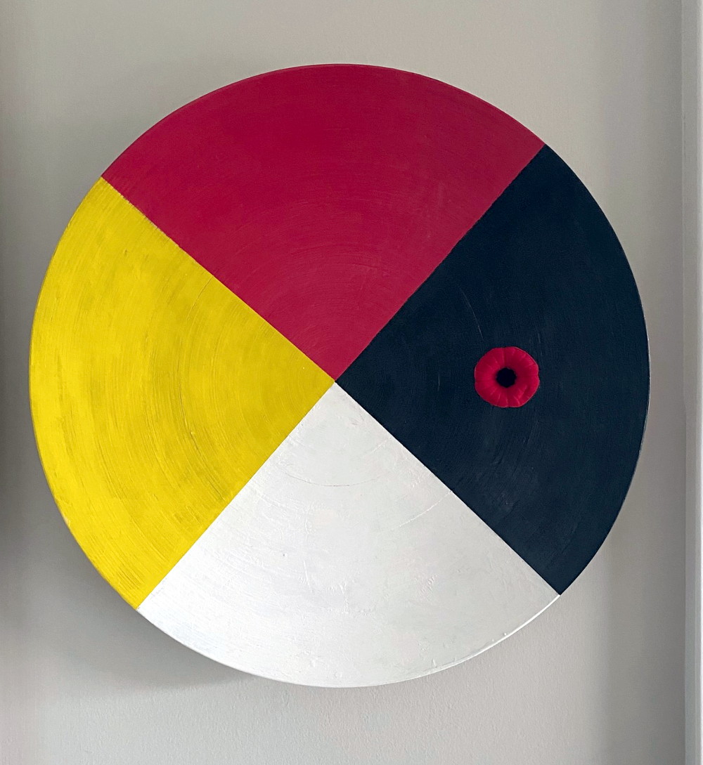 "Medicine Wheel With Poppy" Round Wooden Art Piece By: Roland Kaboni, Sunnybrook Veteran Artist