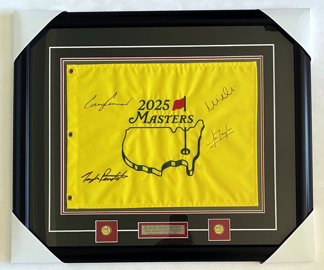 2025 Masters Canadian Participants Hand-Signed Official Masters Flag - Custom Framed
Hand-Signed By: Corey Connors, Taylor Pendrith, Nick Taylor, Mike Weir